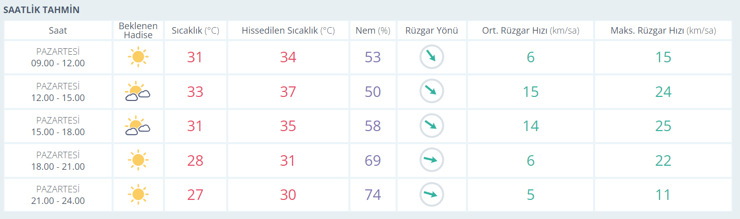 günlük izmir hava tahminleri