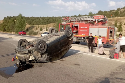 Kütahya'da trafik kazası: Otomobil takla attı!