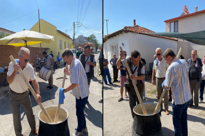 Balıkesir'deki düğünde keşkek dövme merasimi