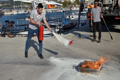 İzmirli balıkçılara yangın eğitimi verildi