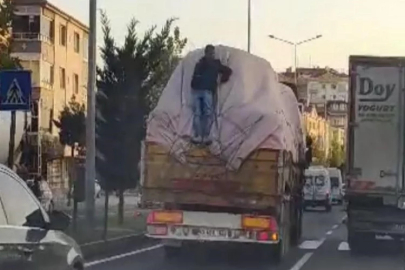 Tır'ın kasasında tehlikeli yolculuk