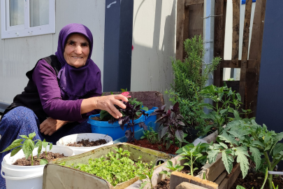 Kahramanmaraşlı depremzede kaldığı konteynerin önüne bahçe yaptı