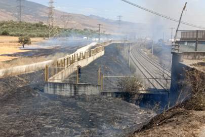 İzmir'de yangın: Yola atılan sigara izmariti kuru otları tutuşturdu