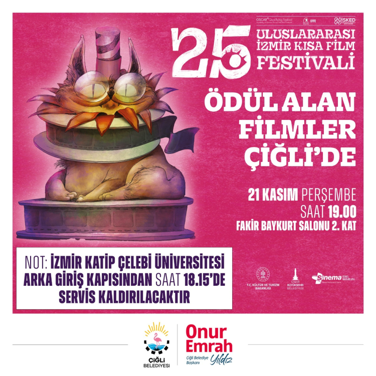 25. İzmir Kısa Film Festivali Ödüllü filmleri Çiğli’de sinemaseverlerle buluşuyor