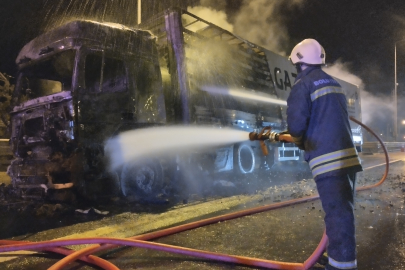 Mangal kömürü yüklü TIR cayır cayır yandı